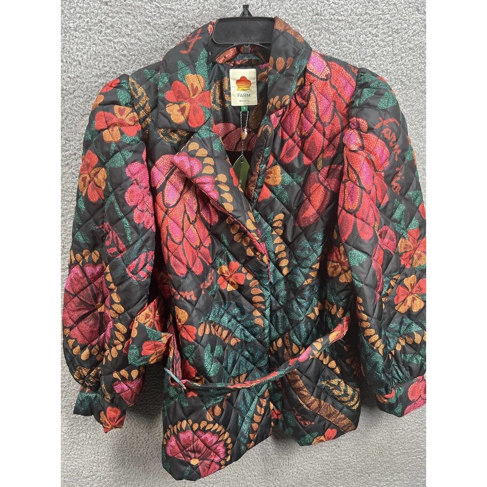 Farm Rio Flowerdoscopic Flower Belted Puffer Coat Size Small - Picture 4 of 11